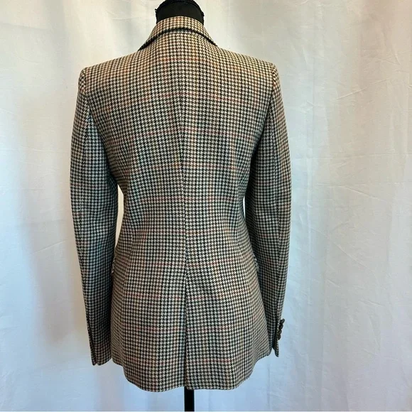 Zara tan brown houndstooth check plaid single breasted button front blazer Sz XS - Picture 6 of 15